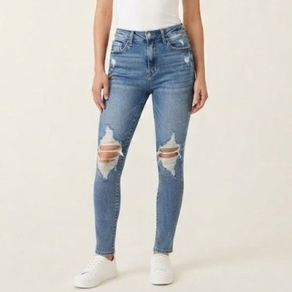 Judy Blue Skinny Jeans Womens 7/28 Blue Distressed High Rise JB88196MD Edgy